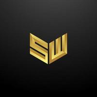 SW Logo Monogram Letter Initials Design Template with Gold 3d texture vector