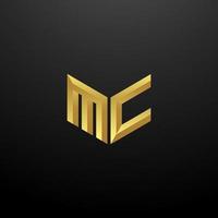 MC Logo Monogram Letter Initials Design Template with Gold 3d texture vector