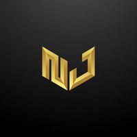 NJ Logo Monogram Letter Initials Design Template with Gold 3d texture vector
