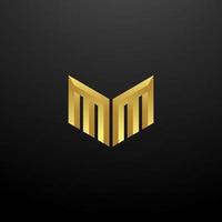 MM Logo Monogram Letter Initials Design Template with Gold 3d texture vector