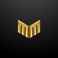 MM Logo Monogram Letter Initials Design Template with Gold 3d texture vector