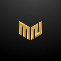 Plantilla de diseño de iniciales de letra de monograma de logotipo mn con textura 3d dorada vector
