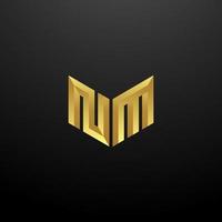 NM Logo Monogram Letter Initials Design Template with Gold 3d texture vector