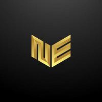 NE Logo Monogram Letter Initials Design Template with Gold 3d texture vector