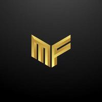 MF Logo Monogram Letter Initials Design Template with Gold 3d texture vector