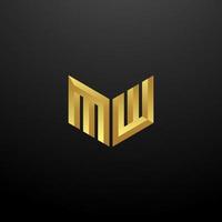 MW Logo Monogram Letter Initials Design Template with Gold 3d texture vector