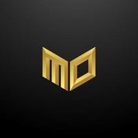 MO Logo Monogram Letter Initials Design Template with Gold 3d texture vector