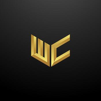 WC Logo Monogram Letter Initials Design Template with Gold 3d texture vector