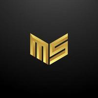 MS Logo Monogram Letter Initials Design Template with Gold 3d texture vector