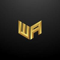 WA Logo Monogram Letter Initials Design Template with Gold 3d texture vector