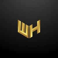 Plantilla de diseño de iniciales de letra de monograma de logotipo WH con textura 3d de oro vector