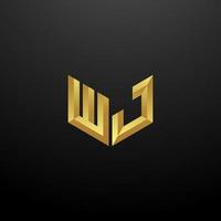 WJ Logo Monogram Letter Initials Design Template with Gold 3d texture vector