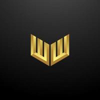 WW Logo Monogram Letter Initials Design Template with Gold 3d texture vector