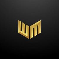 WM Logo Monogram Letter Initials Design Template with Gold 3d texture vector