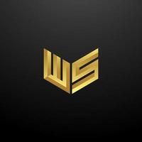 WS Logo Monogram Letter Initials Design Template with Gold 3d texture vector