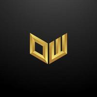 OW Logo Monogram Letter Initials Design Template with Gold 3d texture vector