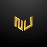 NU Logo Monogram Letter Initials Design Template with Gold 3d texture vector