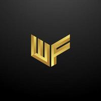 Plantilla de diseño de iniciales de letra de monograma de logotipo wf con textura 3d dorada vector