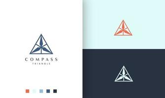 Logotipo de navegación o aventura con una forma de brújula triangular simple y moderna vector