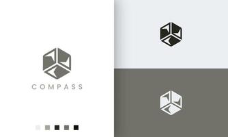 trip or adventure logo with a simple and modern compass hexagon vector shape