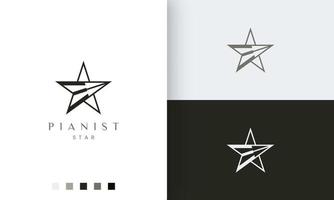 Logotipo o icono de pianista simple y moderno en forma de estrella vector