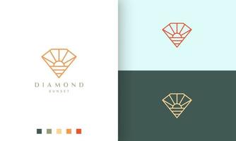 diamond beach logo with sun shape in simple mono line and modern style vector