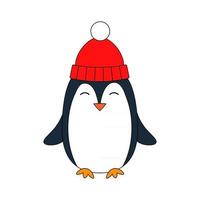 Cute Penguin Wearing Winter Hat Flat Vector Illustration