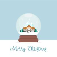 House, Trees, and Mountains Inside of a Snow Globe Illustration vector