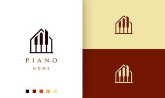 simple and modern piano composer logo or icon in home shape vector