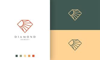 logotipo de sol de diamante en arte de línea simple y estilo moderno vector