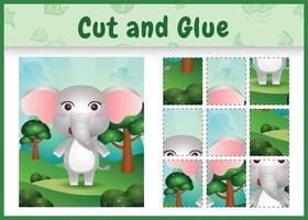 Children board game cut and glue with a cute elephant vector