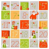 calendario de adviento con elfos y santa claus vector