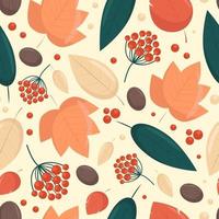 Autumn leaves nuts and berries seamless pattern, vector illustration in flat style