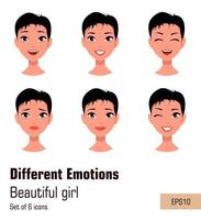 mujer con diferentes expresiones faciales. vector