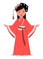 Chinese girl character in beautiful traditional clothes vector