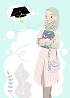 Muslim woman dreaming about graduation day vector
