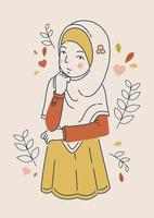 Pensive young Muslim girl vector