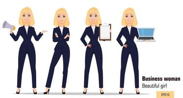 Young cartoon businesswoman set vector