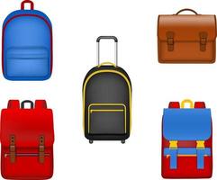 set of isolated school backpacks vector