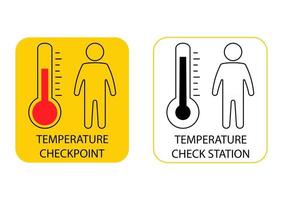 signo de escaneo de temperatura. Compruebe la temperatura del cuerpo humano, icono de línea delgada. puesto de control o estación para medir la fiebre. ilustración vectorial aislado vector