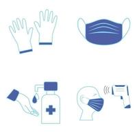 Hand Sanitizer and Temperature checks Station. Mask, gloves and temperature scanning are required. Healthcare icons. It could be used in the Train Station, Airport or other public place vector