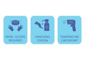 Sanitizing station. Temperature checkpoint. Mask, gloves and temperature scanning are required. Coronavirus rules. It could be used in the Train Station, Airport or other public places vector