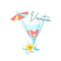 Banner celebrando tus vacaciones con un cóctel de verano. vector