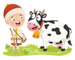 Shepherd And Cow Cartoon