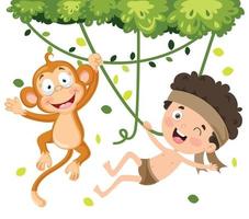 Children Playing With Monkey vector