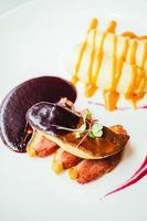 Foie gras and duck meat with sweet sauce