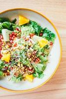 Grilled chicken with vegetable and pomegranate , fruits salad in plate - Color Filter Processing photo