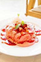 Sweet pancake dessert with strawberry photo