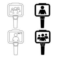 Thermal camera. Body temperature checks by infrared thermographic camera. Thermal Imaging Systems. Scan people's temperature. Detection of coronavirus. Measurement of fever. Vector