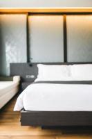 Abstract blur and defocused decoration in hotel bedroom interior photo